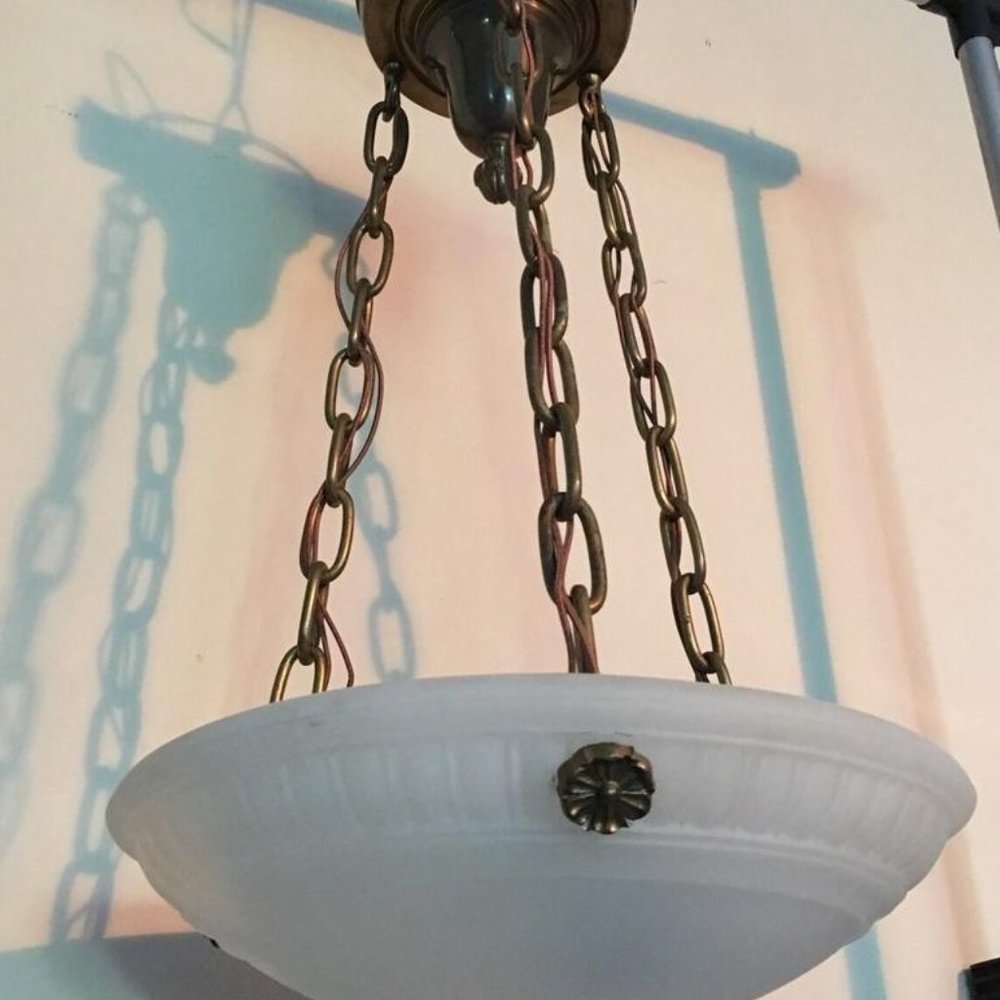 ANTIQUE JEFFERSON MOONSTONE PLAFONNIER BOWL PENDANT LIGHT